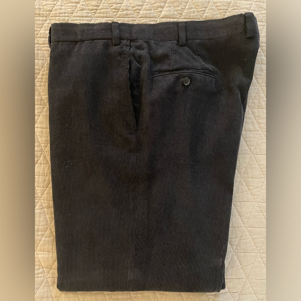 Saks Fifth Avenue Flat Front‎ & Cuffed Corduroy Pant in Black Size 40 $145